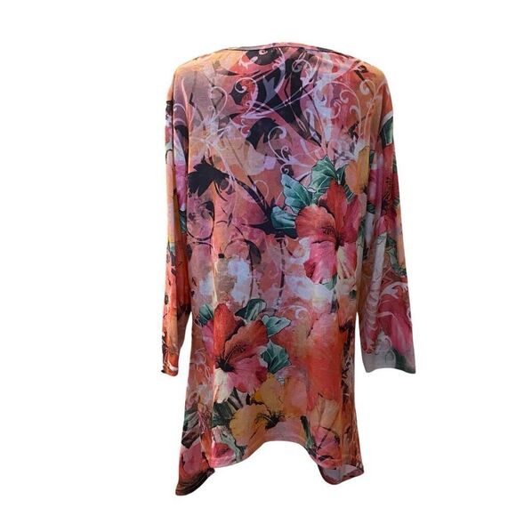 Indigo Soul Floral 3/4 Sleeve Shark bite Hem Top Sz 2XL - Picture 4 of 12